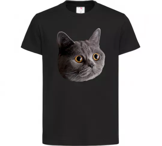 Дитяча футболка Кіт дивиться Чорний фото