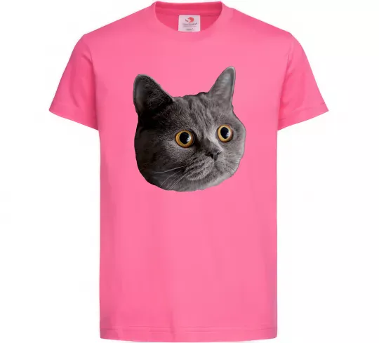 Дитяча футболка Кіт дивиться Яскраво-рожевий фото