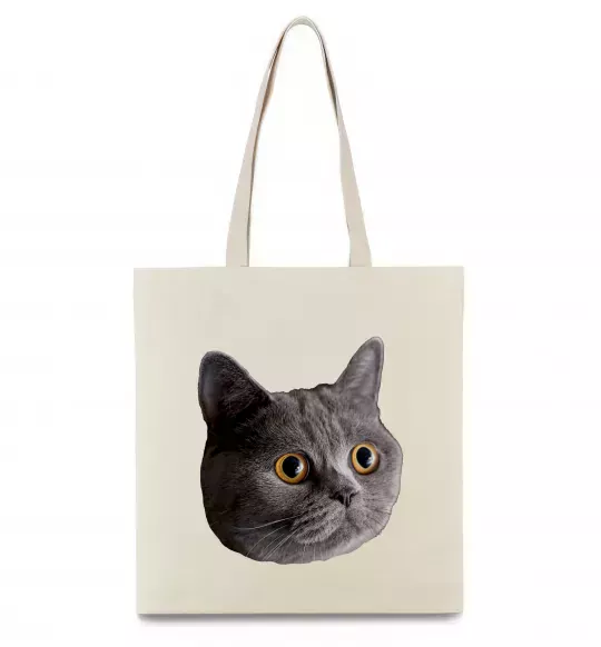 Еко-сумка Кіт дивиться Бежевий фото