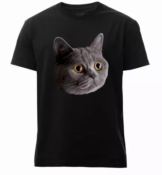 Чоловіча преміум футболка Кіт дивиться Чорний фото