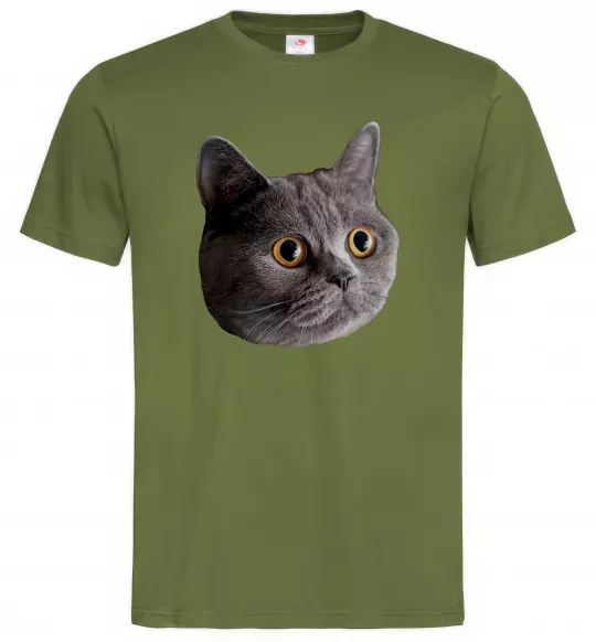 Чоловіча футболка Кіт дивиться Оливковий фото
