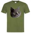 Чоловіча футболка Кіт дивиться Оливковий фото