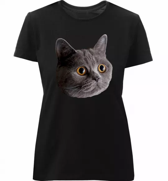 Жіноча преміум футболка Кіт дивиться Чорний фото