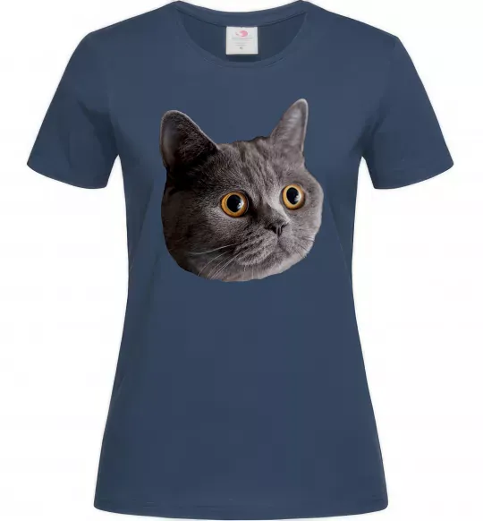 Жіноча футболка Кіт дивиться Темно-синій фото