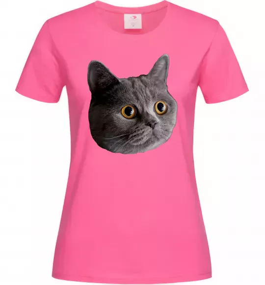 Жіноча футболка Кіт дивиться Яскраво-рожевий фото