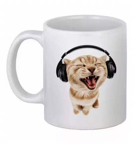 Чашка керамическая Кіт в навушниках Белый фото
