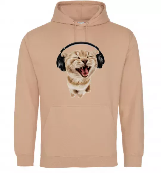 Женская толстовка (худи) Кіт в навушниках Песочный фото