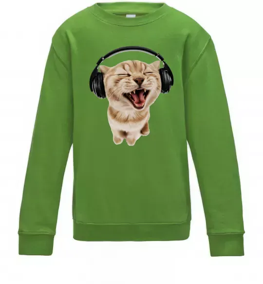 Дитячий світшот Кіт в навушниках Лаймовий фото