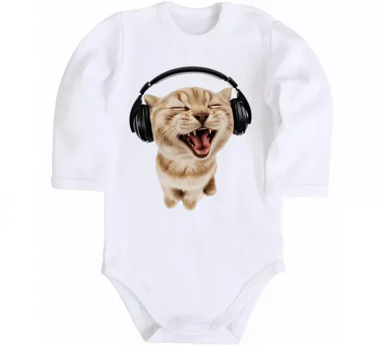 Детский боди Кіт в навушниках Белый фото