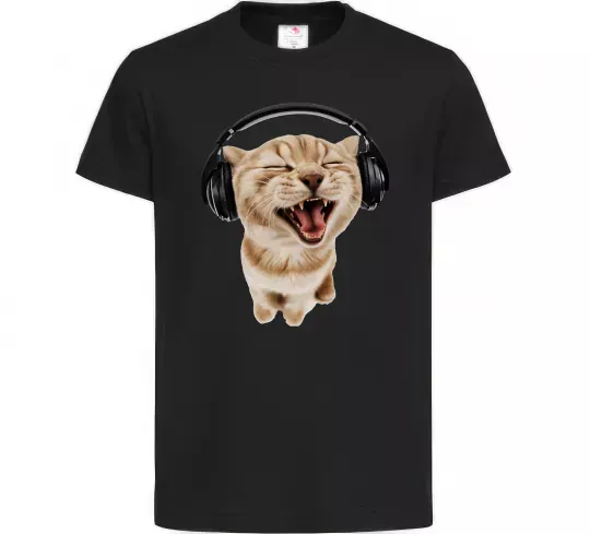 Детская футболка Кіт в навушниках Черный фото