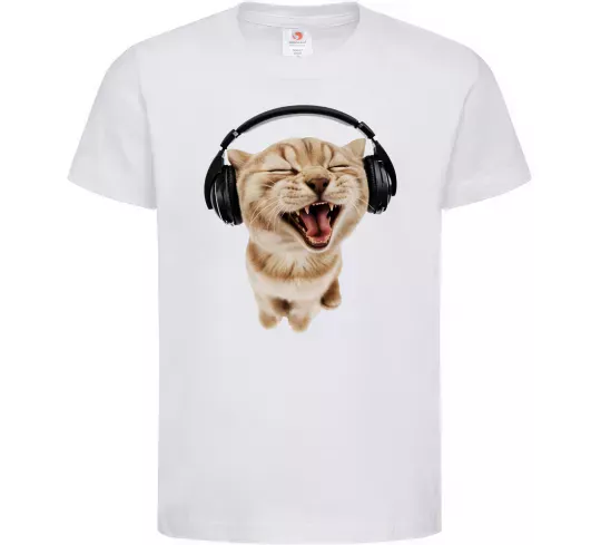 Детская футболка Кіт в навушниках Белый фото