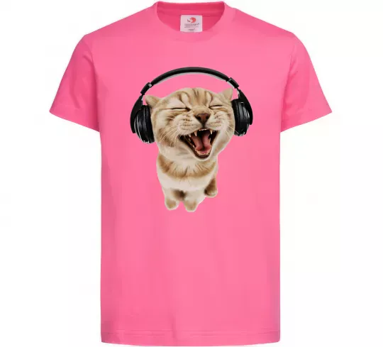 Детская футболка Кіт в навушниках Ярко-розовый фото