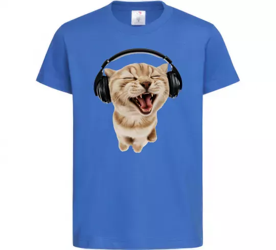Детская футболка Кіт в навушниках Ярко-синий фото