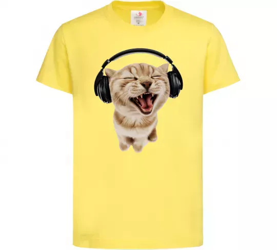 Детская футболка Кіт в навушниках Лимонный фото