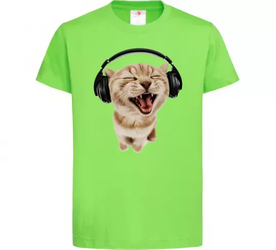 Детская футболка Кіт в навушниках Лаймовый фото