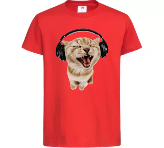 Детская футболка Кіт в навушниках Красный фото