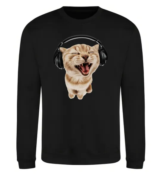 Свитшот Кіт в навушниках Черный фото