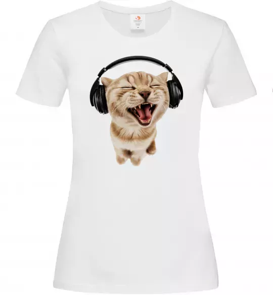 Женская футболка Кіт в навушниках Белый фото