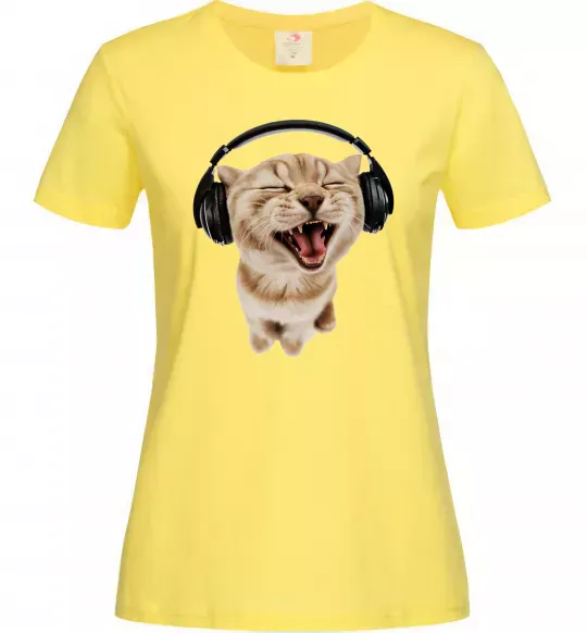 Женская футболка Кіт в навушниках Лимонный фото
