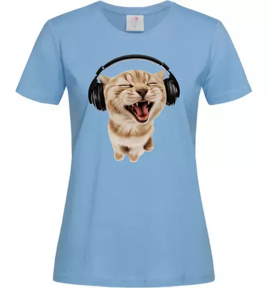 Женская футболка Кіт в навушниках Голубой фото