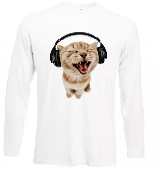 Лонгслив Кіт в навушниках Белый фото