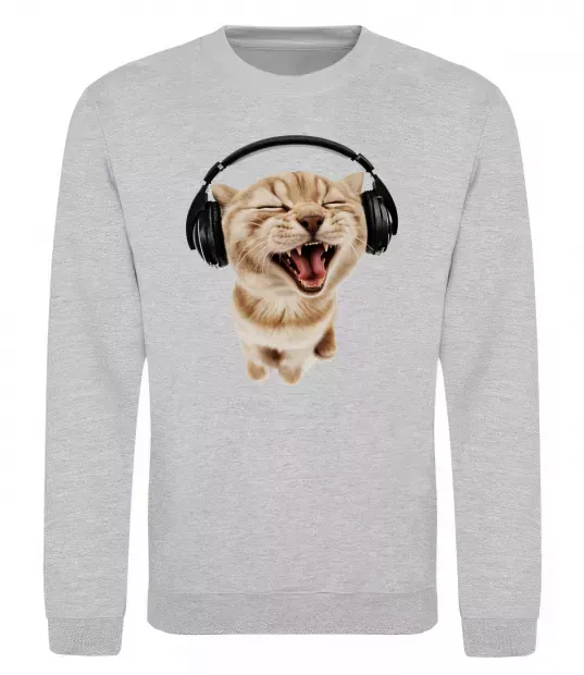 Свитшот Кіт в навушниках Серый меланж фото