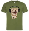 Чоловіча футболка Кіт в навушниках Оливковий фото