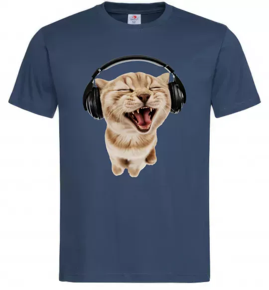 Чоловіча футболка Кіт в навушниках Темно-синій фото