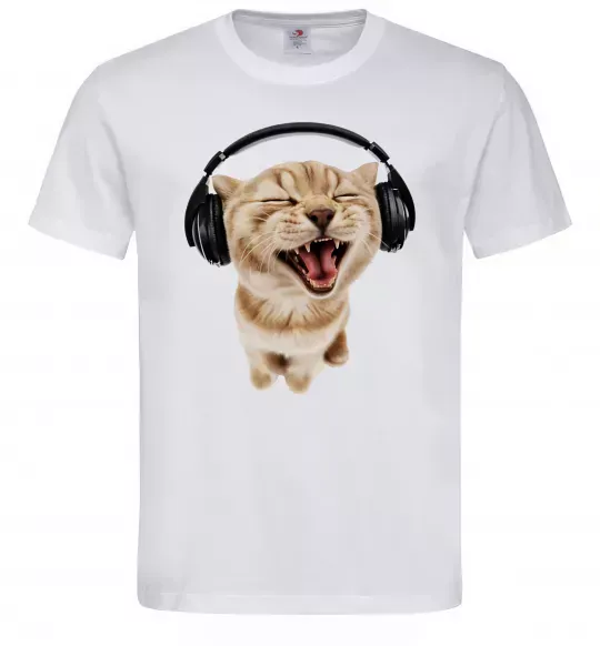 Чоловіча футболка Кіт в навушниках Білий фото