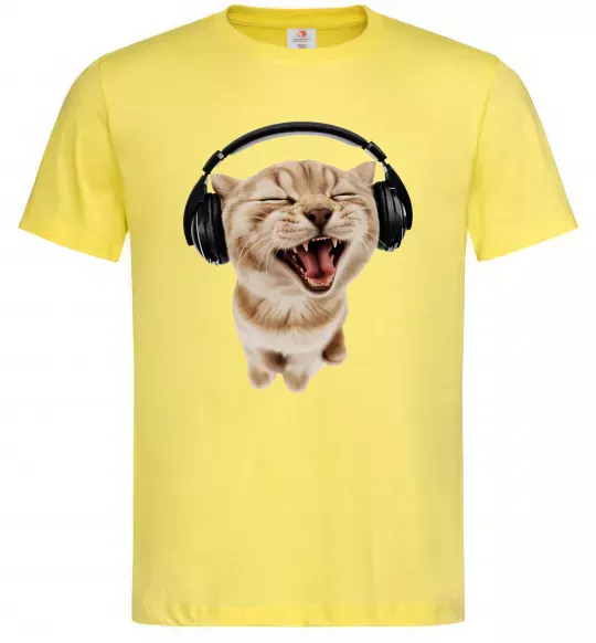 Чоловіча футболка Кіт в навушниках Лимонний фото