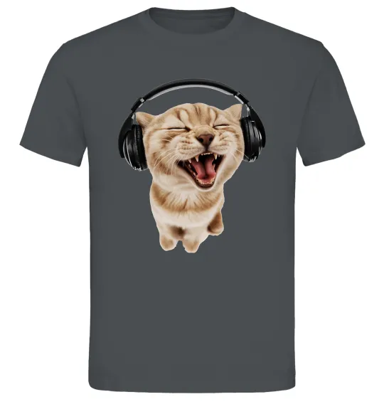 Чоловіча футболка Кіт в навушниках Графіт фото