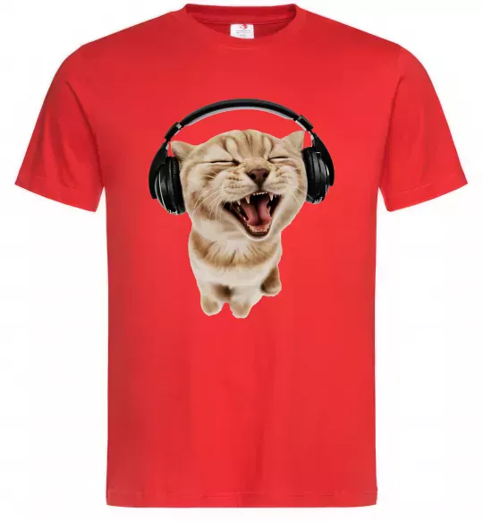 Чоловіча футболка Кіт в навушниках Червоний фото