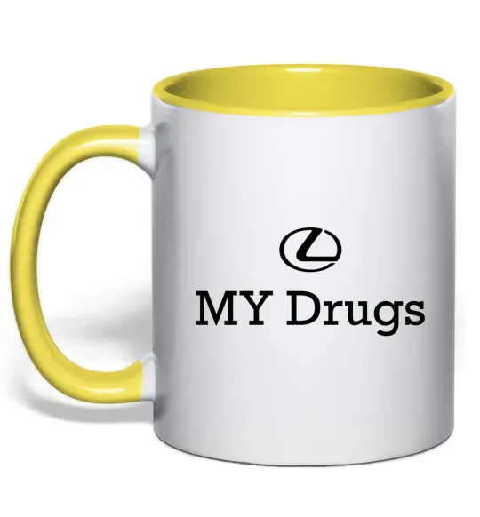 Чашка з кольоровою ручкою Lexus my drug Лимонний фото