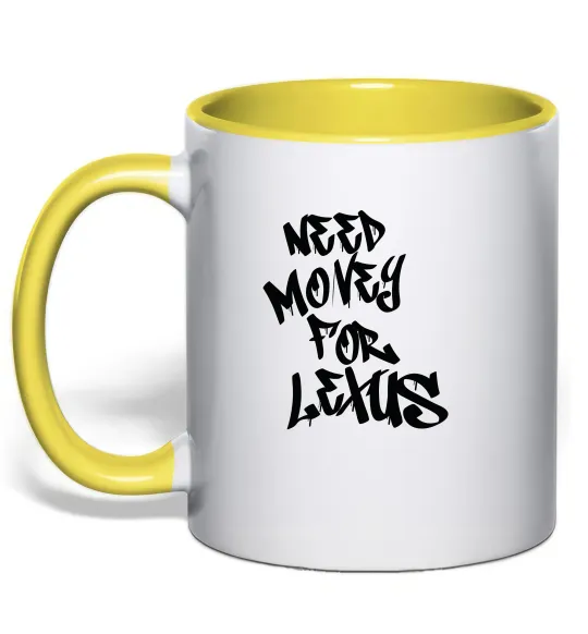 Чашка з кольоровою ручкою Need money for Lexus Лимонний фото