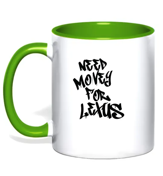Чашка з кольоровою ручкою Need money for Lexus Лаймовий фото