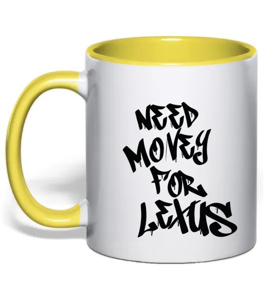 Чашка з кольоровою ручкою Need money for Lexus Лимонний фото