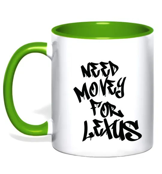 Чашка з кольоровою ручкою Need money for Lexus Лаймовий фото