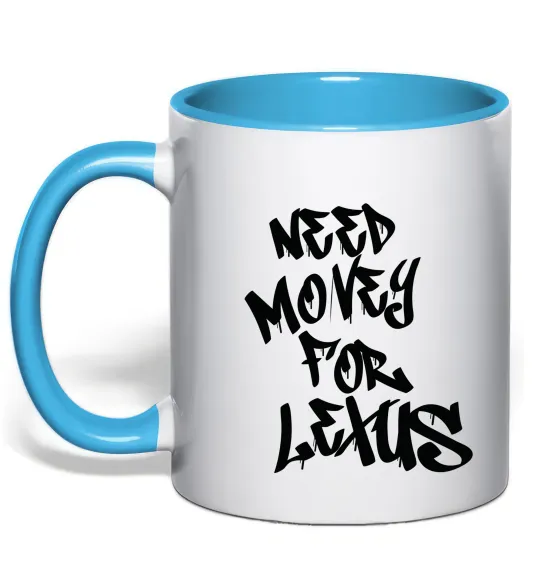 Чашка з кольоровою ручкою Need money for Lexus Блакитний фото