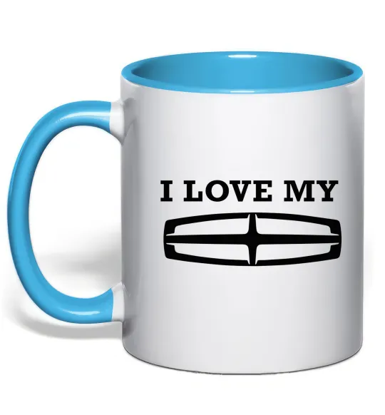 Чашка с цветной ручкой I love my Lincoln Голубой фото