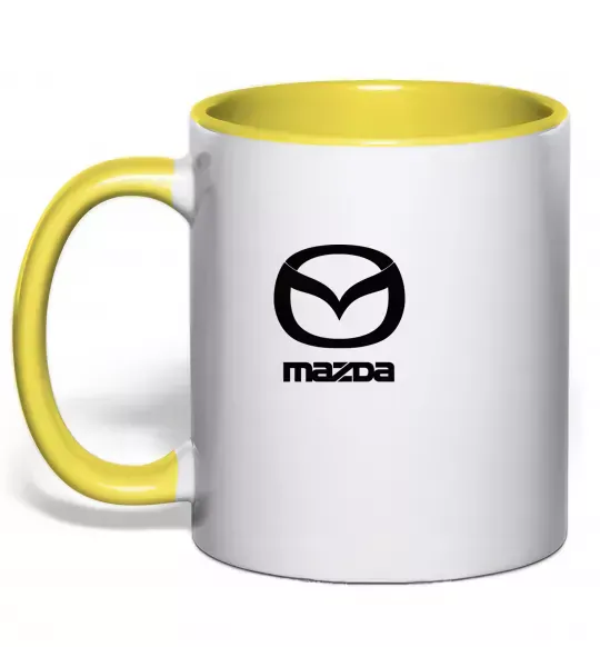 Чашка з кольоровою ручкою Mazda logo та назва Сонячно жовтий фото