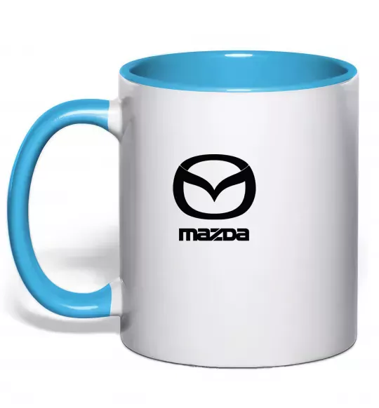 Чашка з кольоровою ручкою Mazda logo та назва Блакитний фото