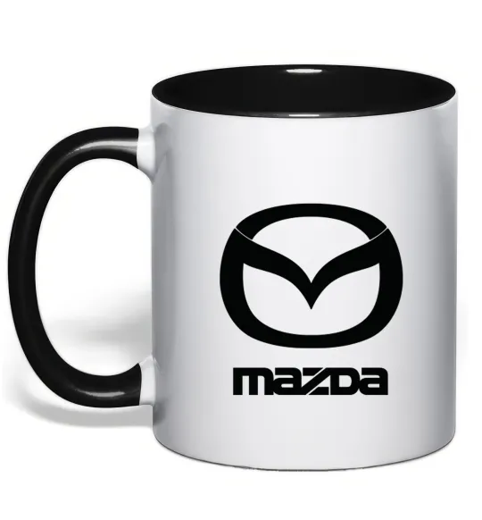 Чашка з кольоровою ручкою Mazda logo та назва Чорний фото