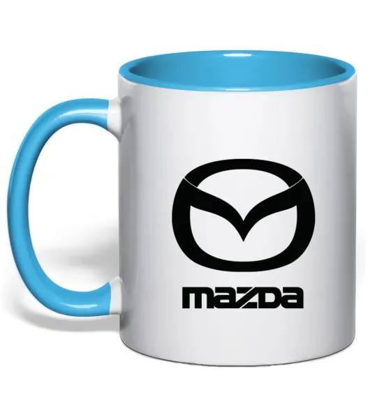 Чашка з кольоровою ручкою Mazda logo та назва Блакитний фото
