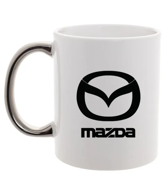 Чашка з кольоровою ручкою Mazda logo та назва Срібло фото