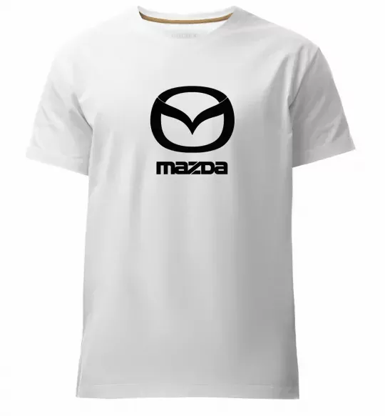Чоловіча преміум футболка Mazda logo та назва Білий фото