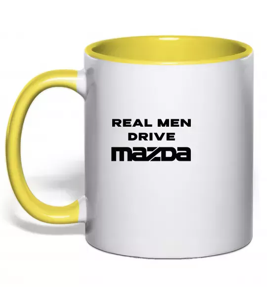 Чашка з кольоровою ручкою Real men drive Mazda Сонячно жовтий фото