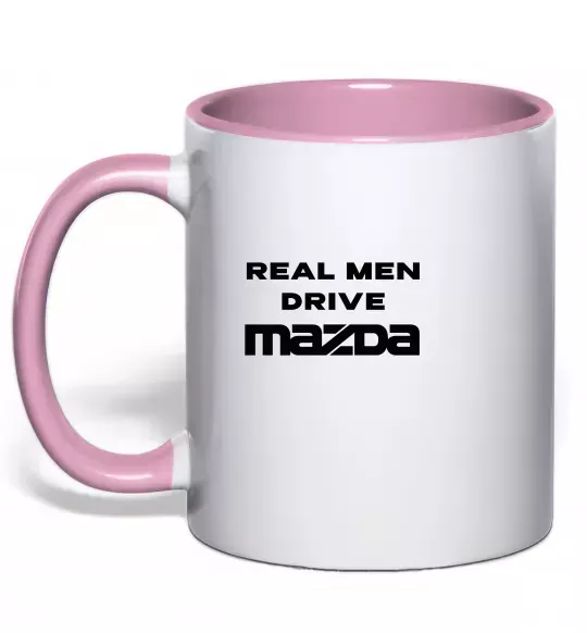 Чашка з кольоровою ручкою Real men drive Mazda Ніжно рожевий фото