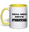 Чашка з кольоровою ручкою Real men drive Mazda Лимонний фото