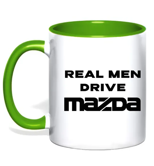 Чашка з кольоровою ручкою Real men drive Mazda Лаймовий фото
