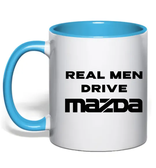 Чашка з кольоровою ручкою Real men drive Mazda Блакитний фото